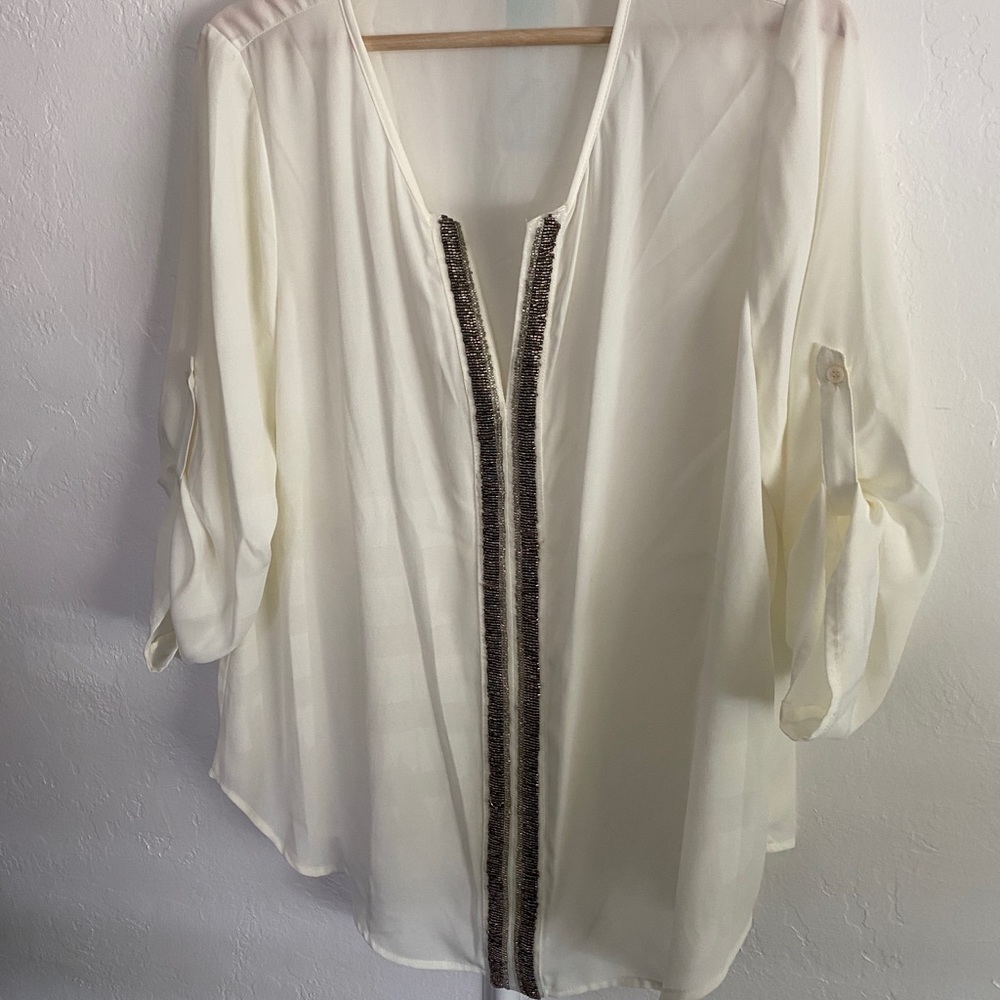 Stitch Fix Fun2Fun Beaded Split Neck Blouse